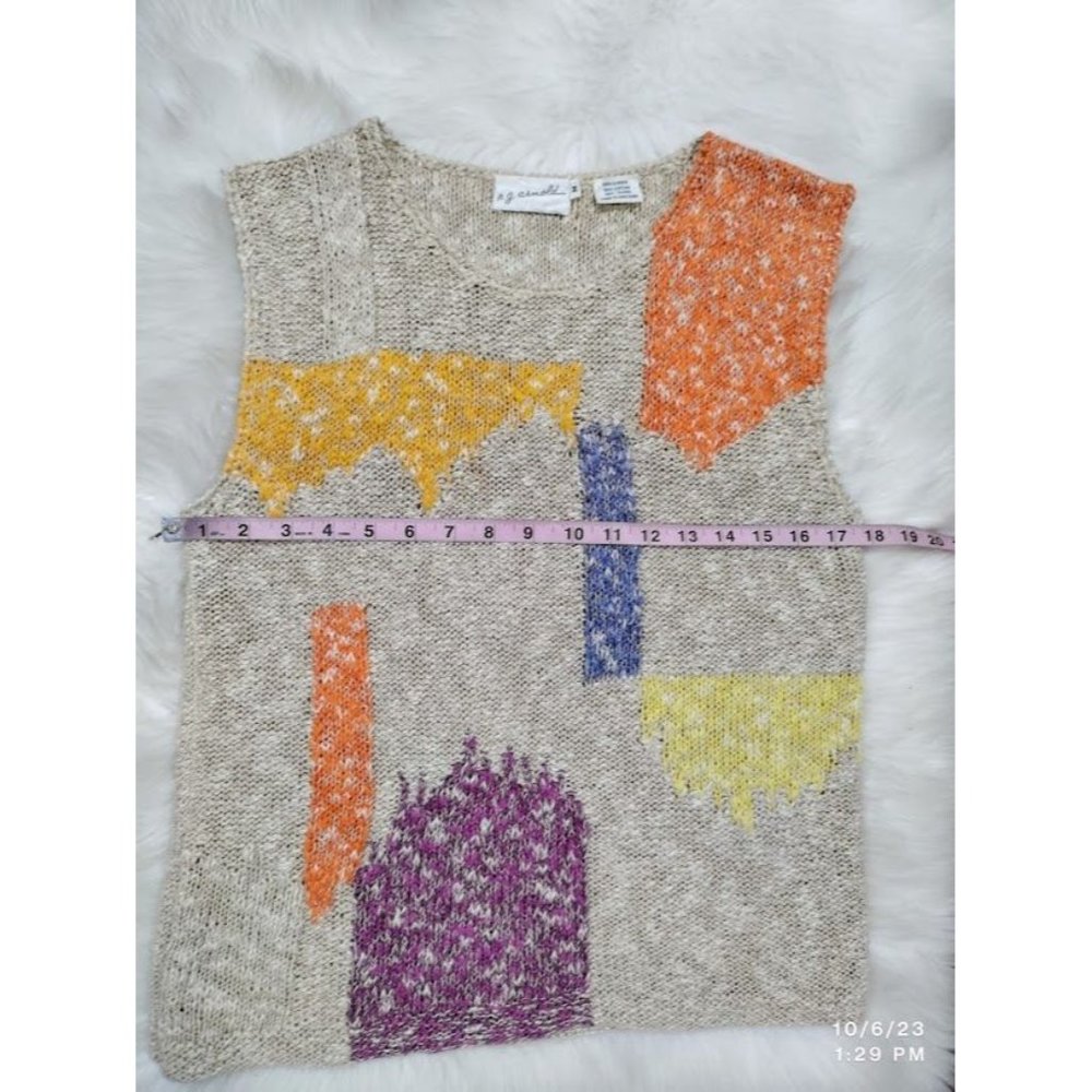 r.g. Arnold Vintage 80's Linen Blend Crochet Tank Top Colorblock Women Medium - Picture 6 of 9